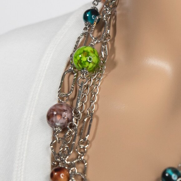Long Necklace With Chains And Colorful Faux Stones - Picture 10 of 15